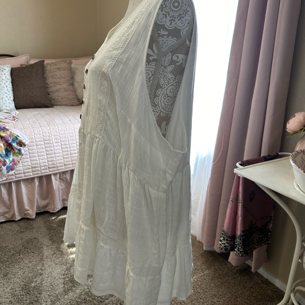 White cotton button front Babydoll - Picture 2 of 6